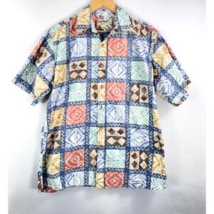 VTG Cooke Street Honolulu Button Shirt sz M Multi Patchwork Hawaiian tribal